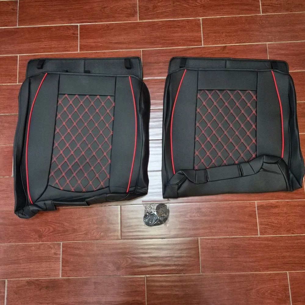 ROCCS‎ Seat Covers Black Faux Leather Red Diamond Stitch Full Set Truck/SUV